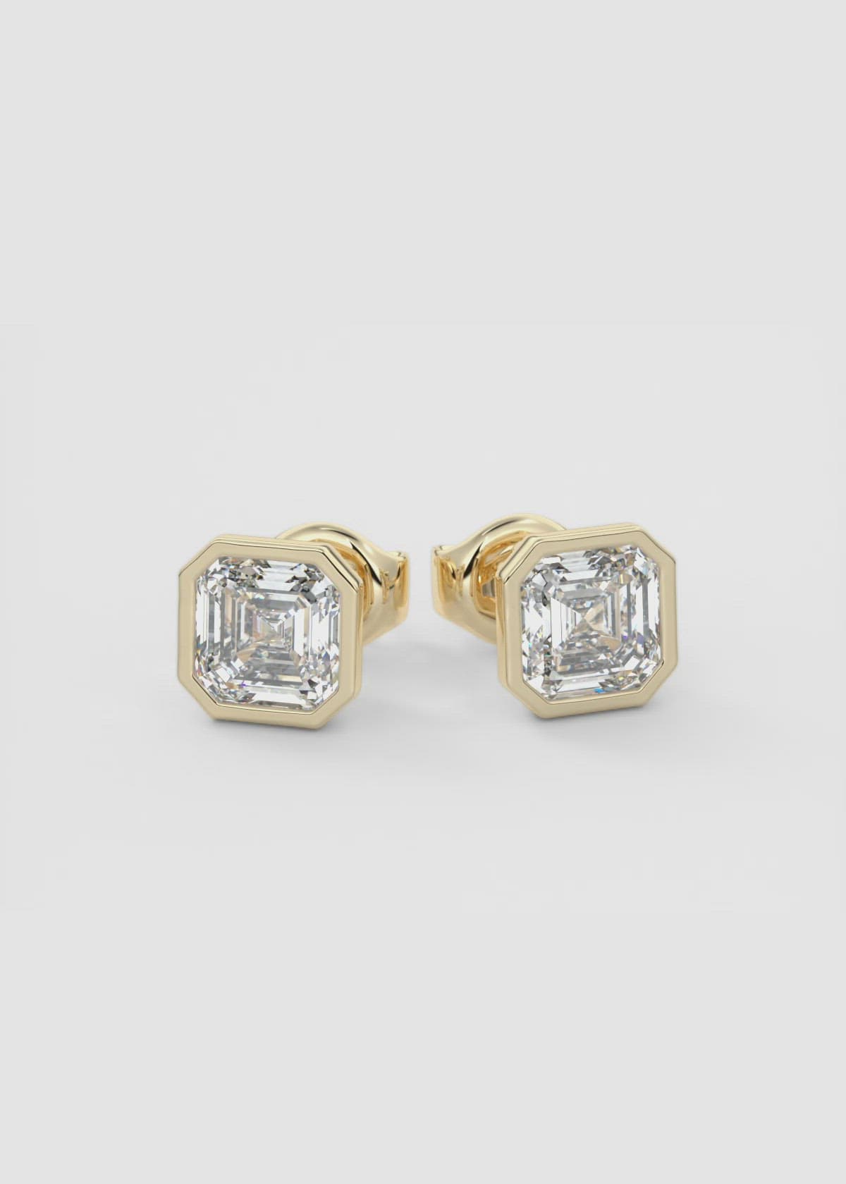 Asscher Cut Bezel Set Lab Diamond Stud Earrings by Frank Darling